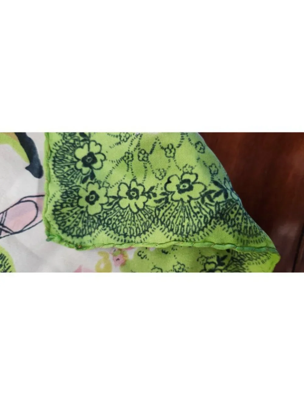 Vintage Silk Scarf Green Pink Floral Ladies Novelty Print Large Square 33x34''